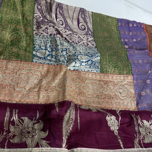 Pier 1 Imports Sari Throw Multicolor Patchwork Boho Indian Tapestry Blanket - Picture 11 of 12